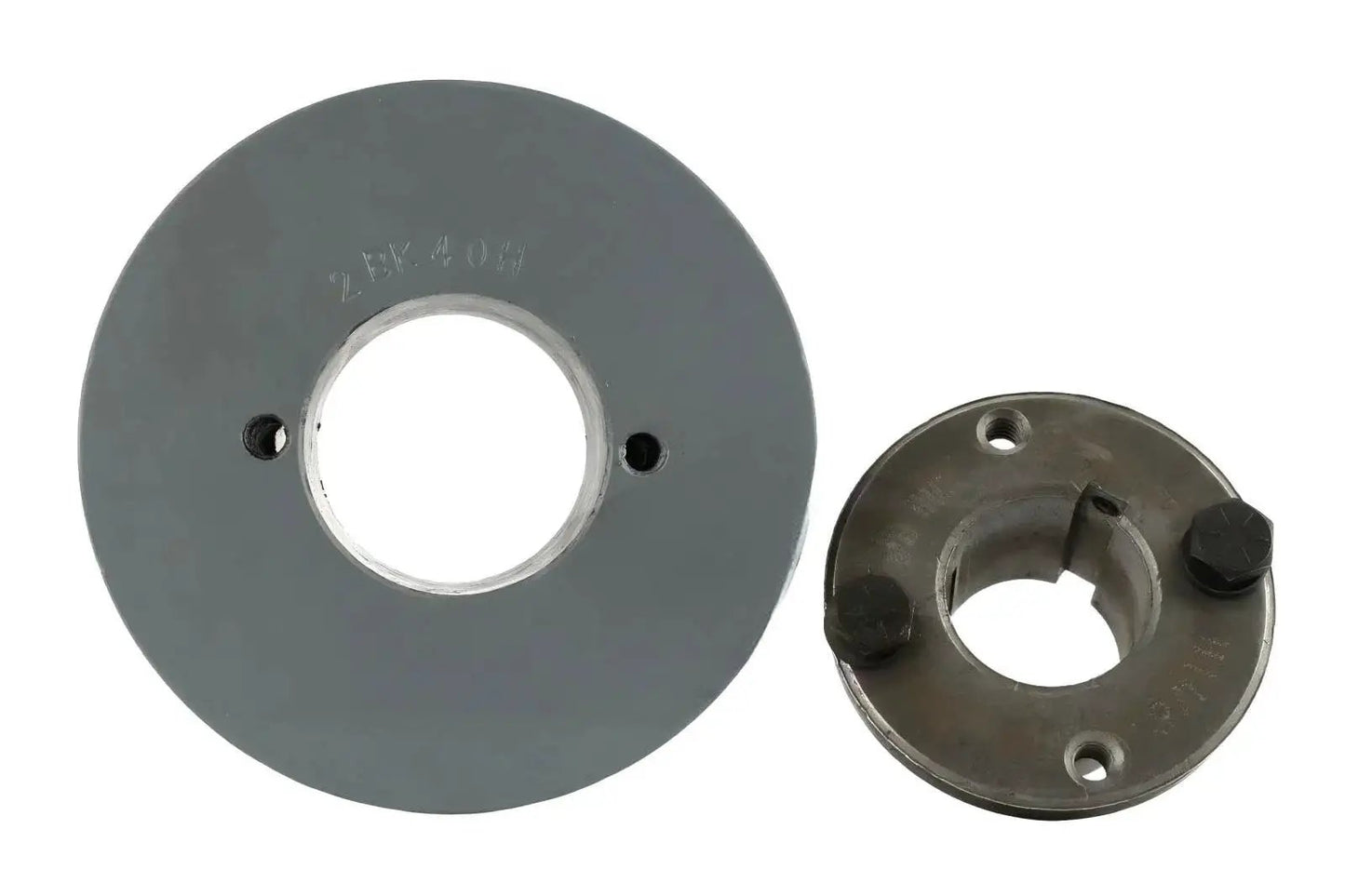 Durable 4 inch cast iron dual groove pulley for B5L belts and 1-3/8 inch shaft with solid steel H bushing, side view