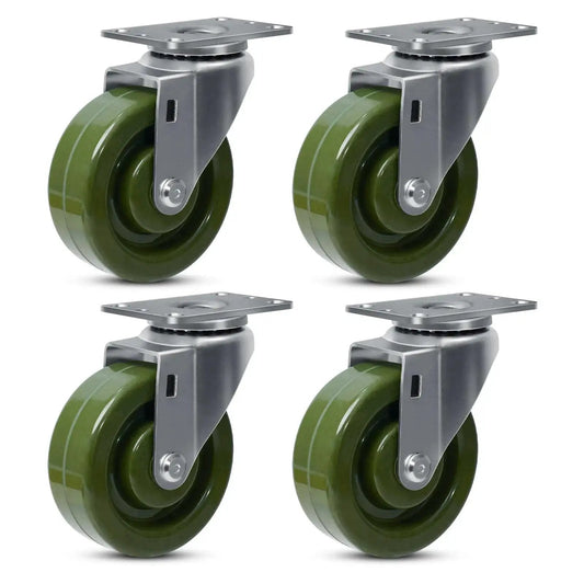 4 Inch By 1.5 Inch High Temperature Caster Wheels Set Of 4 For Bakery Ovens, Heavy Duty Swivel Casters With 2800 Lb Capacity