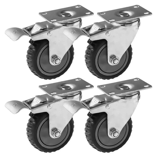 4 Pack Heavy Duty All Terrain Caster Wheels 360 Degree Swivel With Dual Locking Brake For Smooth Mobility And Total Control, Supports 300 Lb Per Wheel, 4 Inch Wheel Grey Polyurethane Tyre Casters With Plate Mounted Design