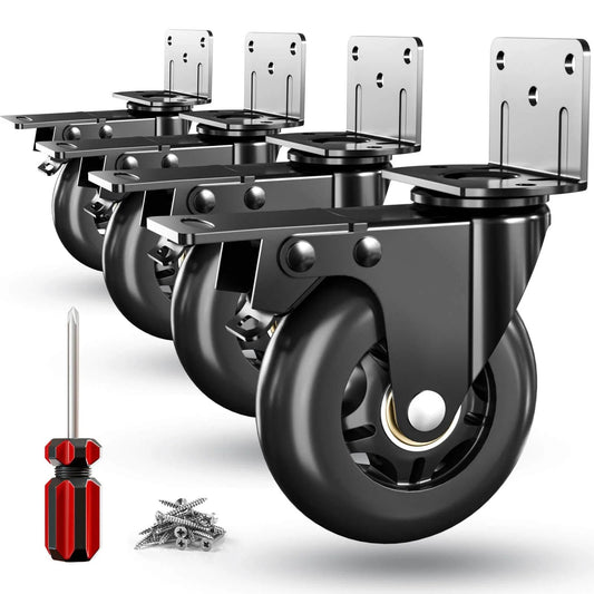 4 Inch Side Mount Plate Caster Wheels L Shaped Heavy Duty Set of 4 with Brake 360 Degree Swivel Locking Castors 1600 Lbs Capacity