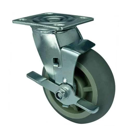 4" Heavy Duty Caster Wheel 441 Lbs - Center Brake Polypropylene core - TPR - Top Plate