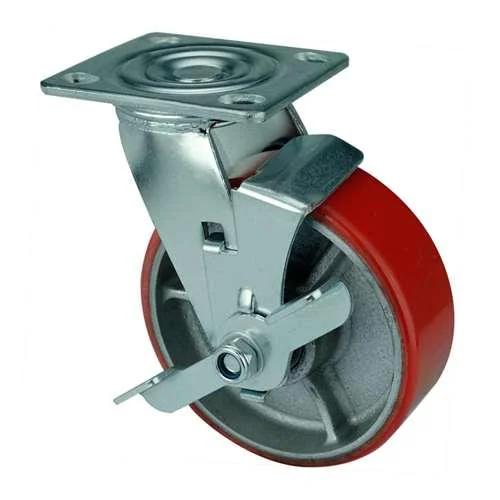 4" Heavy Duty Caster Wheel - Center Brake Iron core - PU Top Plate