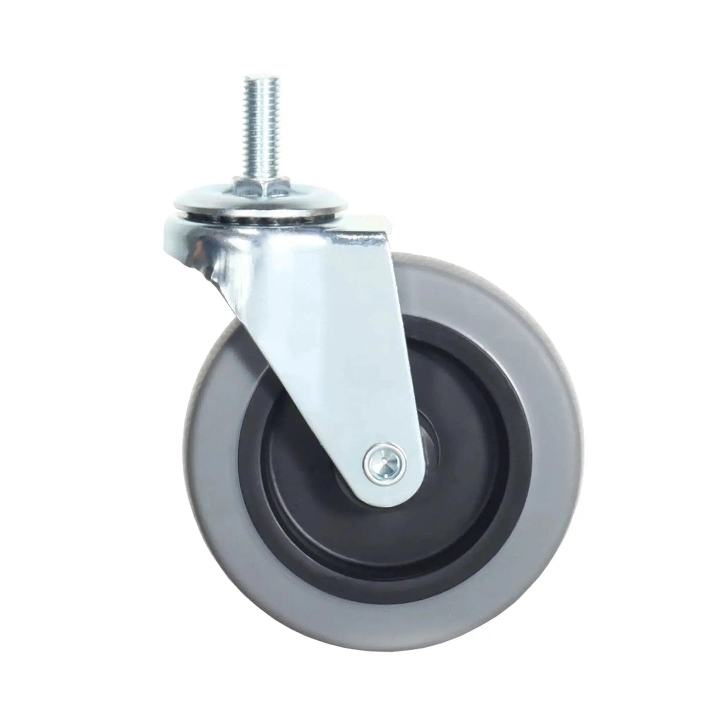 4 Inch Heavy Duty Swivel Casters With Threaded Stem M8 1.25 X 25mm Locking Castors Set Of 4 For Furniture Workbenches And Carts Non Marking Soft TPR And PVC Wheels Smooth Quiet Roll 360 Degree Rotation Side Brake single side view