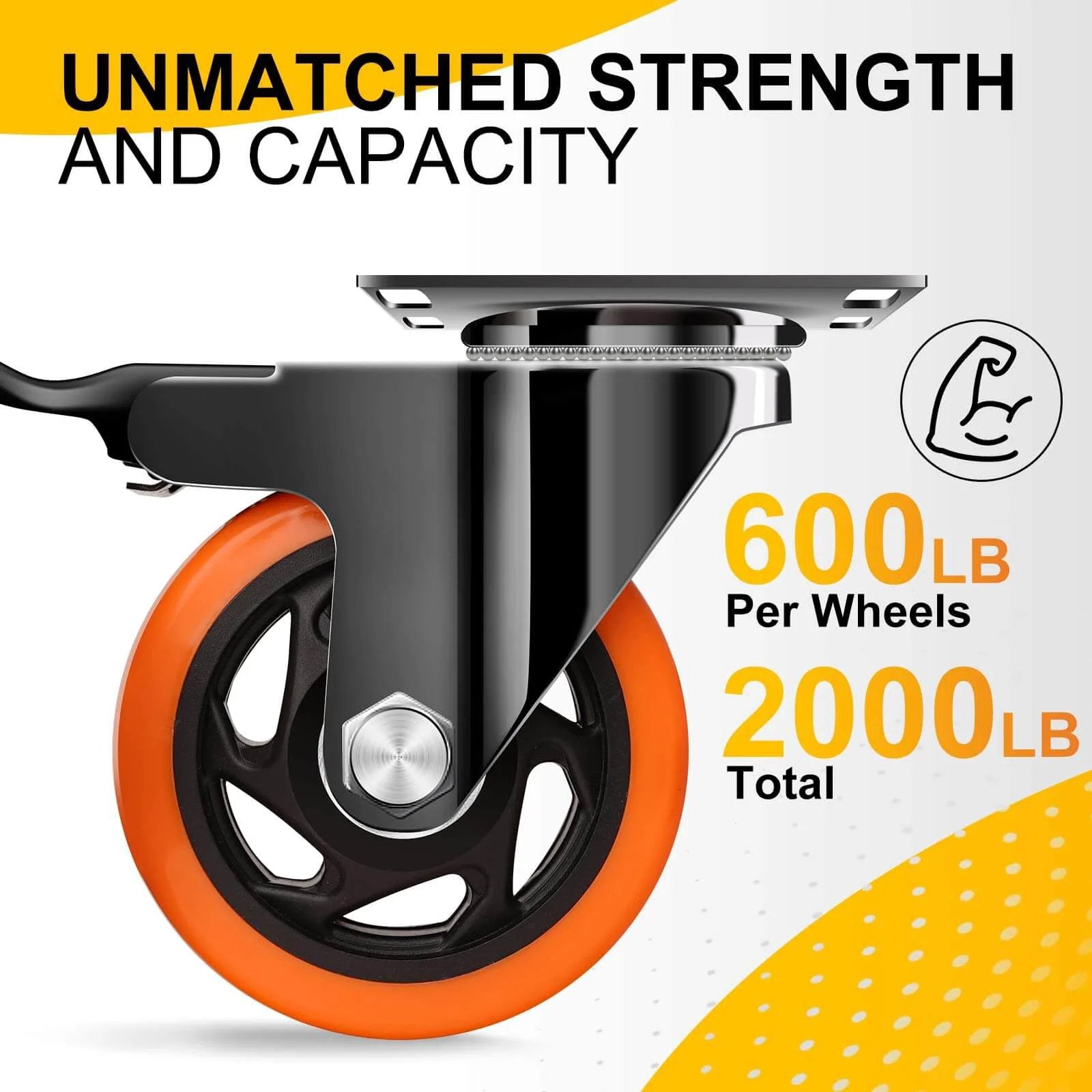 4 inch heavy duty caster wheels set of 4 with 2400 lb total capacity silent industrial swivel casters with locking brakes shown in close-up