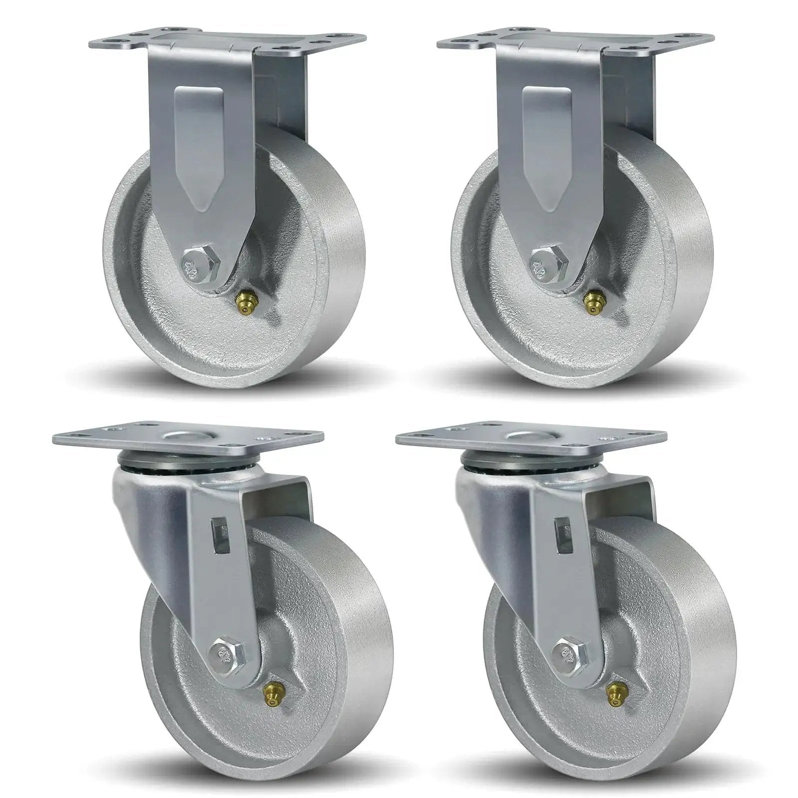 Heavy Duty 4 Inch Caster Wheels Set Of 4 With 1600 Pounds Capacity Industrial Plate Casters Semi Steel Cast Iron Wheels For Furniture And Workbenches Featuring 2 Swivel And 2 Rigid For Smooth Mobility And Long Life