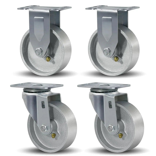 Heavy Duty 4 Inch Caster Wheels Set Of 4 With 1600 Pounds Capacity Industrial Plate Casters Semi Steel Cast Iron Wheels For Furniture And Workbenches Featuring 2 Swivel And 2 Rigid For Smooth Mobility And Long Life