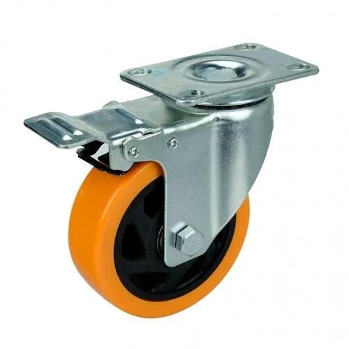 4" Caster Wheel 154 Lbs - Brake - PVC - Top Plate Mount