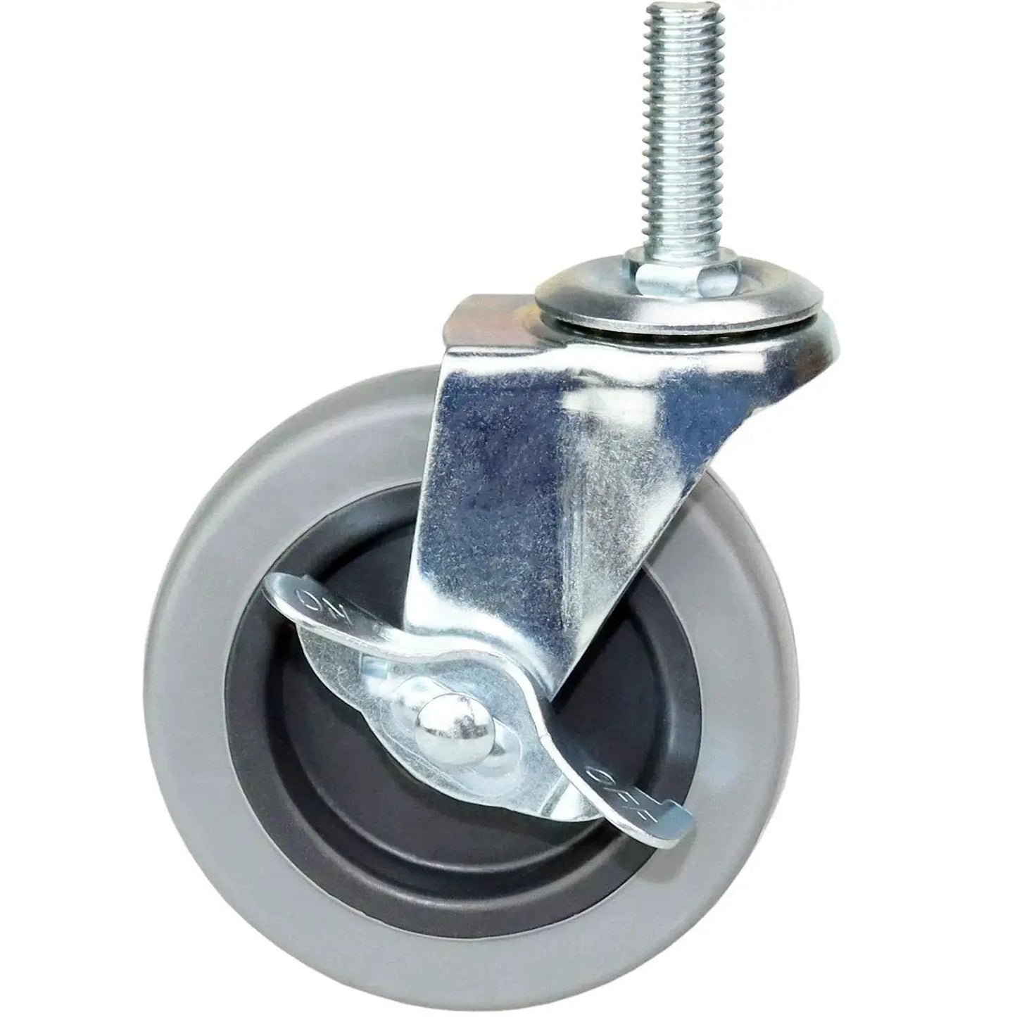 Heavy Duty 4 Inch Threaded Stem Swivel Caster Wheels With 1/2-13 UNC Threads, Non Marking Soft TPR Rubber, Durable Castors With Side Brake