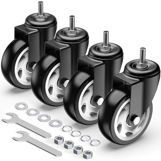 4 Inch Caster Wheels No Brake Stem Casters Set of 4 Heavy Duty Swivel Castors with 3/8 Inch 16 x 1 Threaded Stem Steel Housing PVC Wheels Black