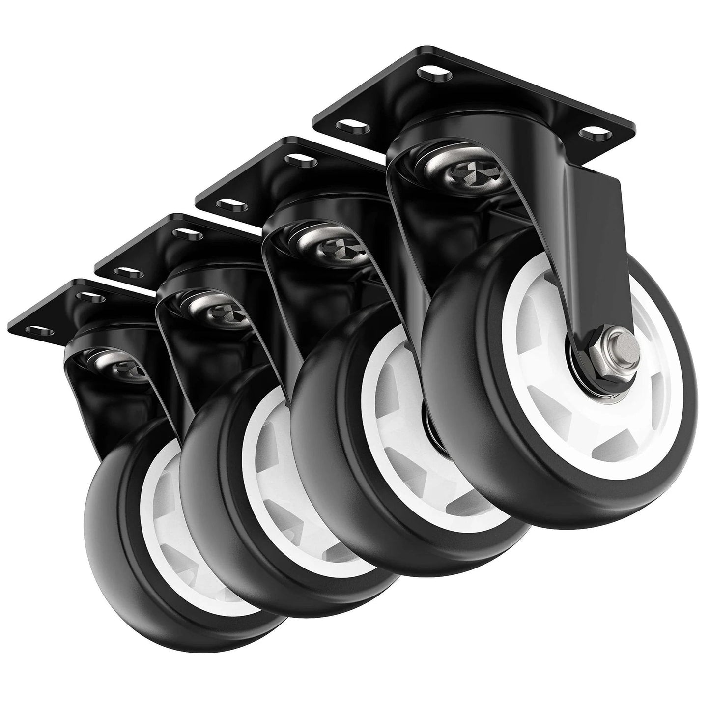 4 Inch Heavy Duty Swivel Caster Wheels Set of 4 No Brake with 1200 Lbs Load Capacity Solid Steel Plate Casters with PVC Wheels