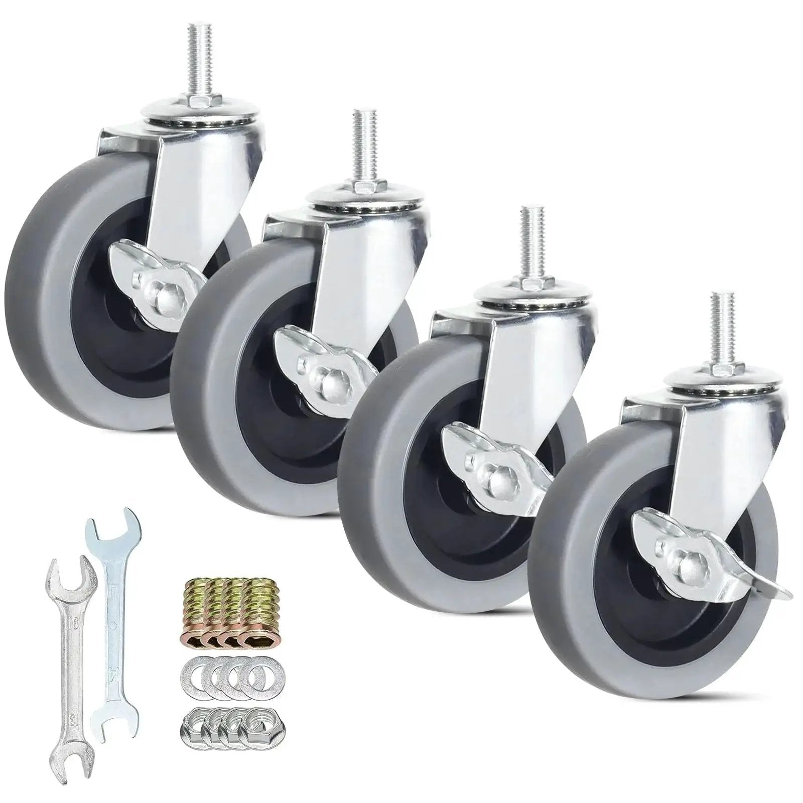 4 Inch Heavy Duty Swivel Casters With Threaded Stem M8 1.25 X 25mm Locking Castors Set Of 4 For Furniture Workbenches And Carts