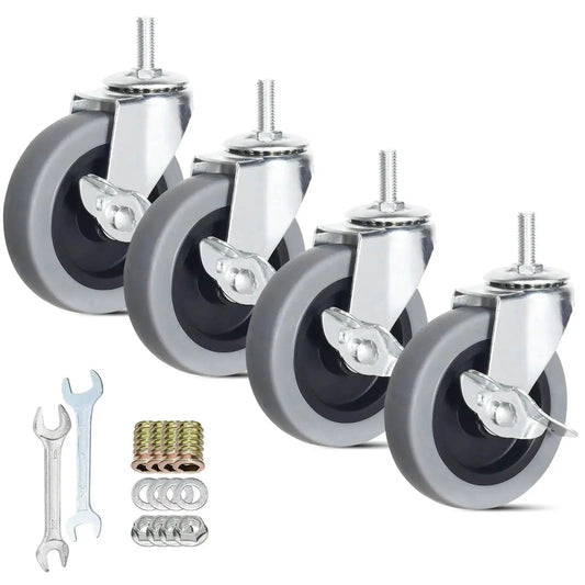 4 Inch Heavy Duty Swivel Casters With Threaded Stem M8 1.25 X 25mm Locking Castors Set Of 4 For Furniture Workbenches And Carts
