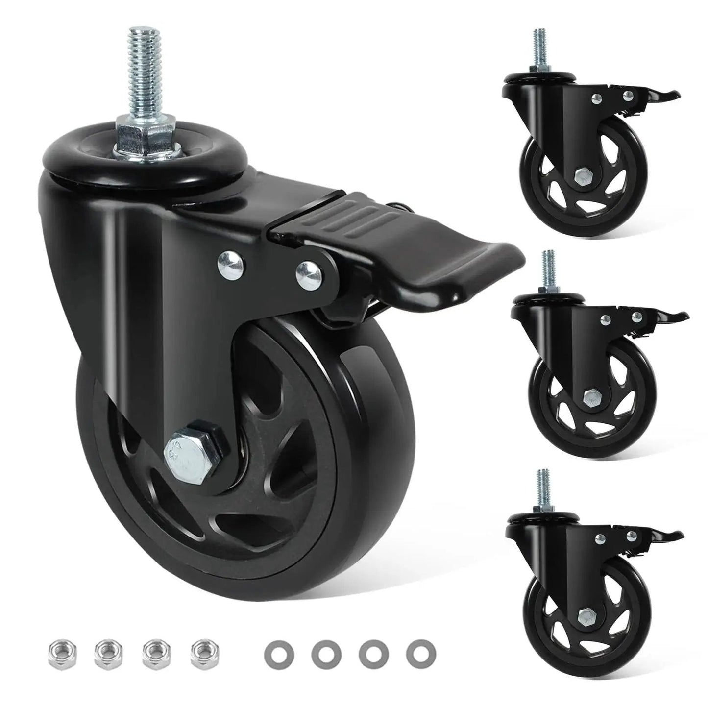 4 Inch Swivel Threaded Stem Caster Wheels Set Of 4 Heavy Duty 2000 Lb Capacity Locking Casters for Workbenches and Furniture
