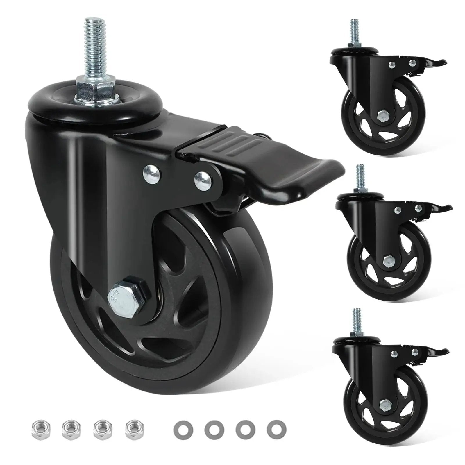 4 Inch Swivel Threaded Stem Caster Wheels Set Of 4 Heavy Duty 2000 Lb Capacity Locking Casters for Workbenches and Furniture