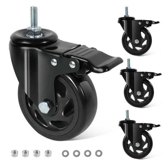 4 Inch Swivel Threaded Stem Caster Wheels Set Of 4 Heavy Duty 2000 Lb Capacity Locking Casters for Workbenches and Furniture