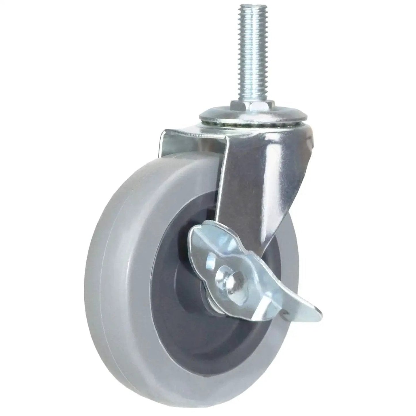 Heavy Duty 4 Inch Threaded Stem Swivel Caster Wheels With 1/2-13 UNC Threads, Non Marking Soft TPR Rubber, Durable Castors With Side Brake