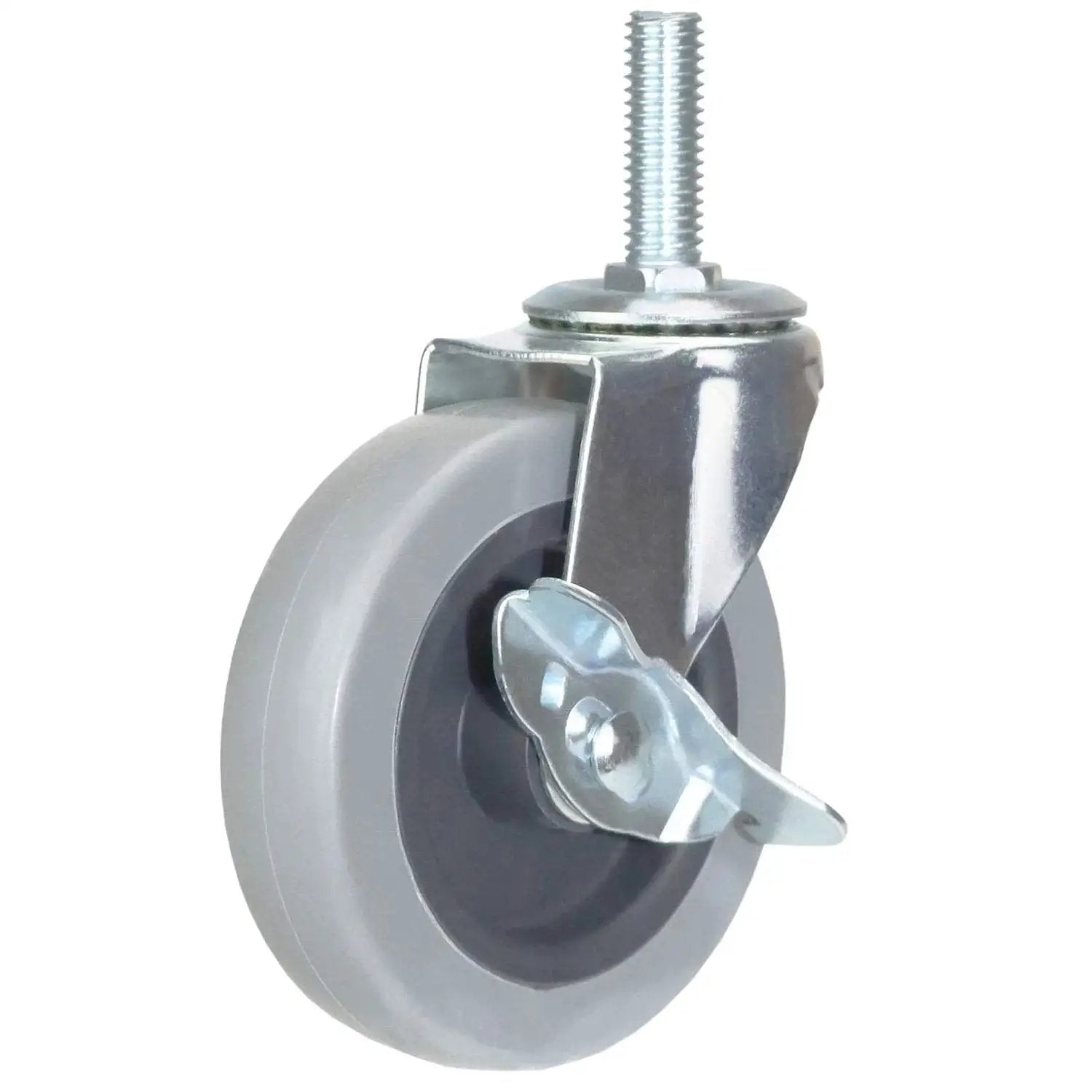 Heavy Duty 4 Inch Threaded Stem Swivel Caster Wheels With 1/2-13 UNC Threads, Non Marking Soft TPR Rubber, Durable Castors With Side Brake