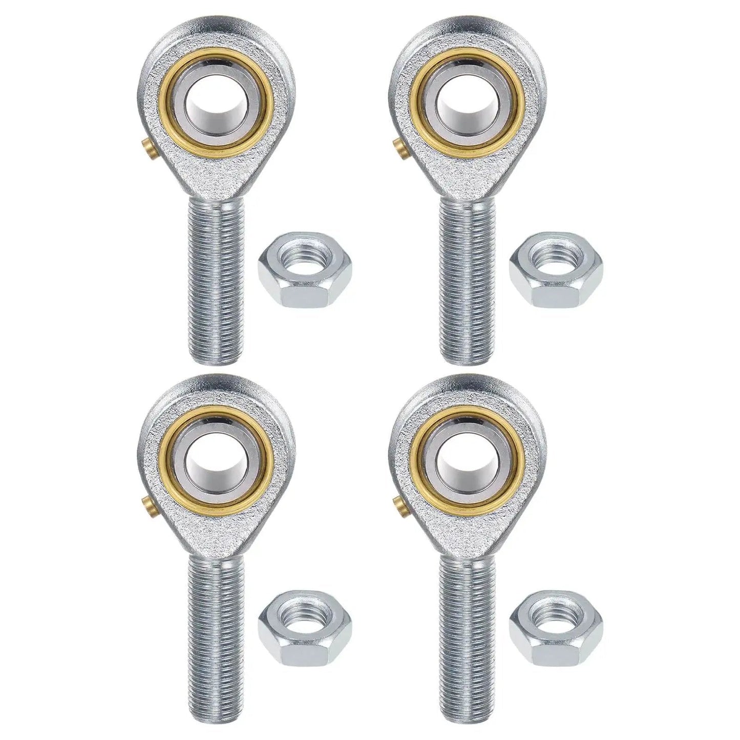 4 Pack POSB8 Rod End Bearings with 1/2 Inch Bore and 1/2-20 Left Hand Thread, steel joints with jam nuts for heavy machinery.