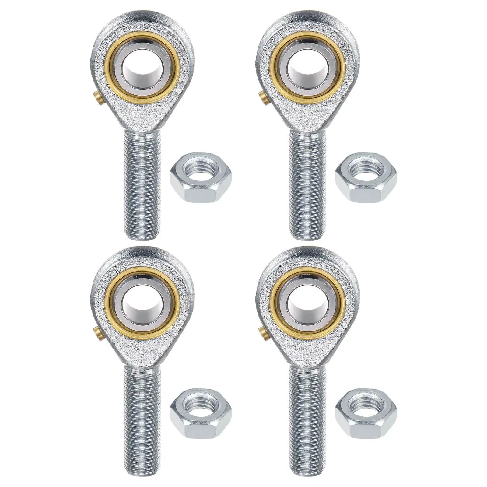 4 Pack POSB8 Rod End Bearings with 1/2 Inch Bore and 1/2-20 Left Hand Thread, steel joints with jam nuts for heavy machinery.