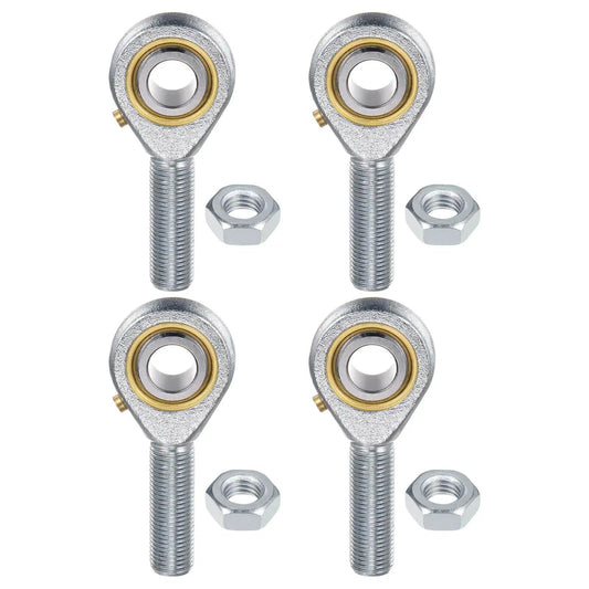 4 Pack POSB8 Rod End Bearings with 1/2 Inch Bore and 1/2-20 Left Hand Thread, steel joints with jam nuts for heavy machinery.