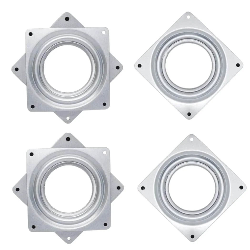 4 Pack 3 Inch Square Lazy Susan Hardware, Metal Turntable Bearings with Steel Ball Raceway, Smooth 360 Rotation, Zinc Plated