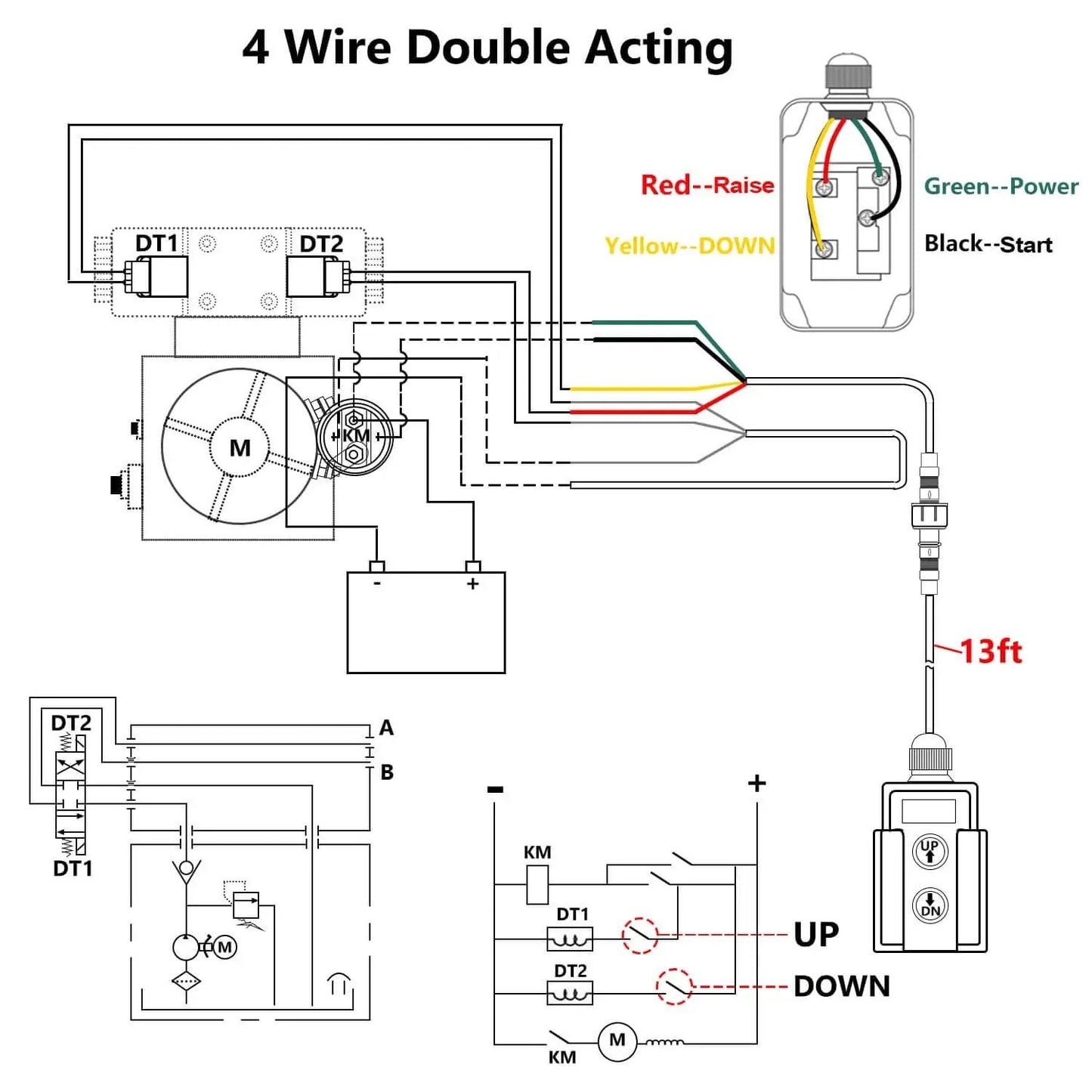 Diagram of 4 Wire Dump Trailer Remote Control Switch 12V DC Up Down Momentary Dual Button Control For Double Acting Hydraulic Pump Power Unit