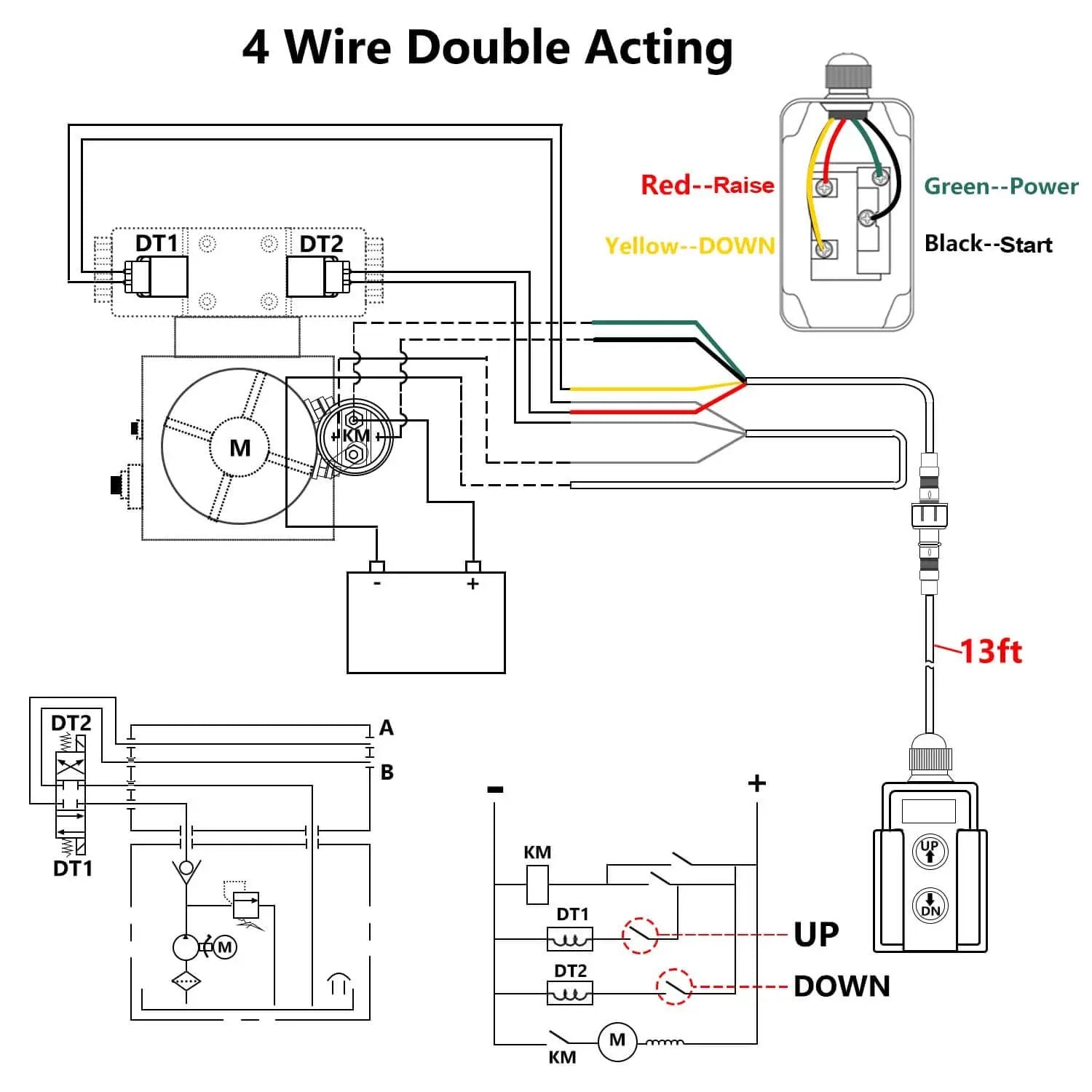 Diagram of 4 Wire Dump Trailer Remote Control Switch 12V DC Up Down Momentary Dual Button Control For Double Acting Hydraulic Pump Power Unit