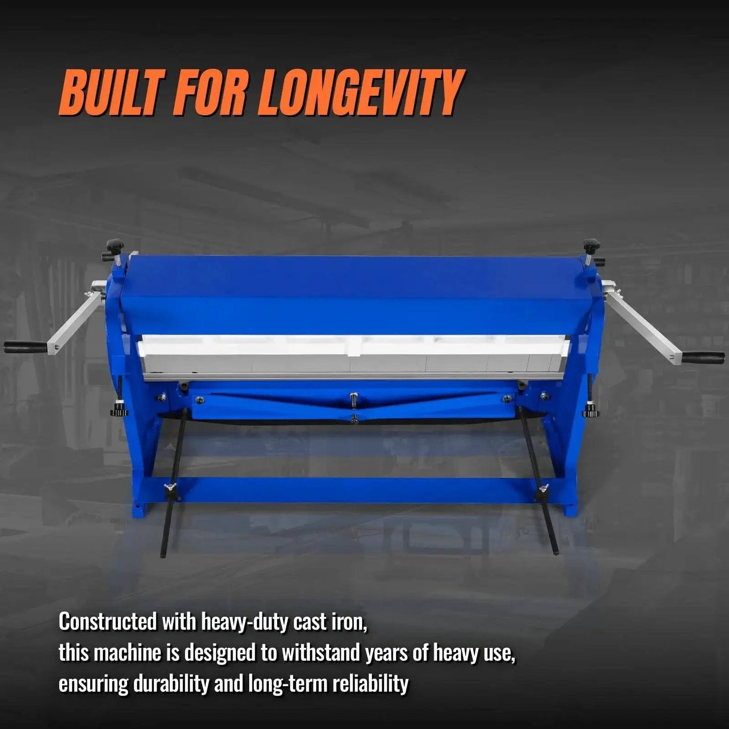 40 Inch Three In One Pan And Box Brake With Slip Roll Shear And Bending Functions For Sheet Metal 20 Gauge Mild Steel Heavy Duty Metalworking And Fabrication Roller And Bender Model MMCB4020, showing front view with cast iron construction.