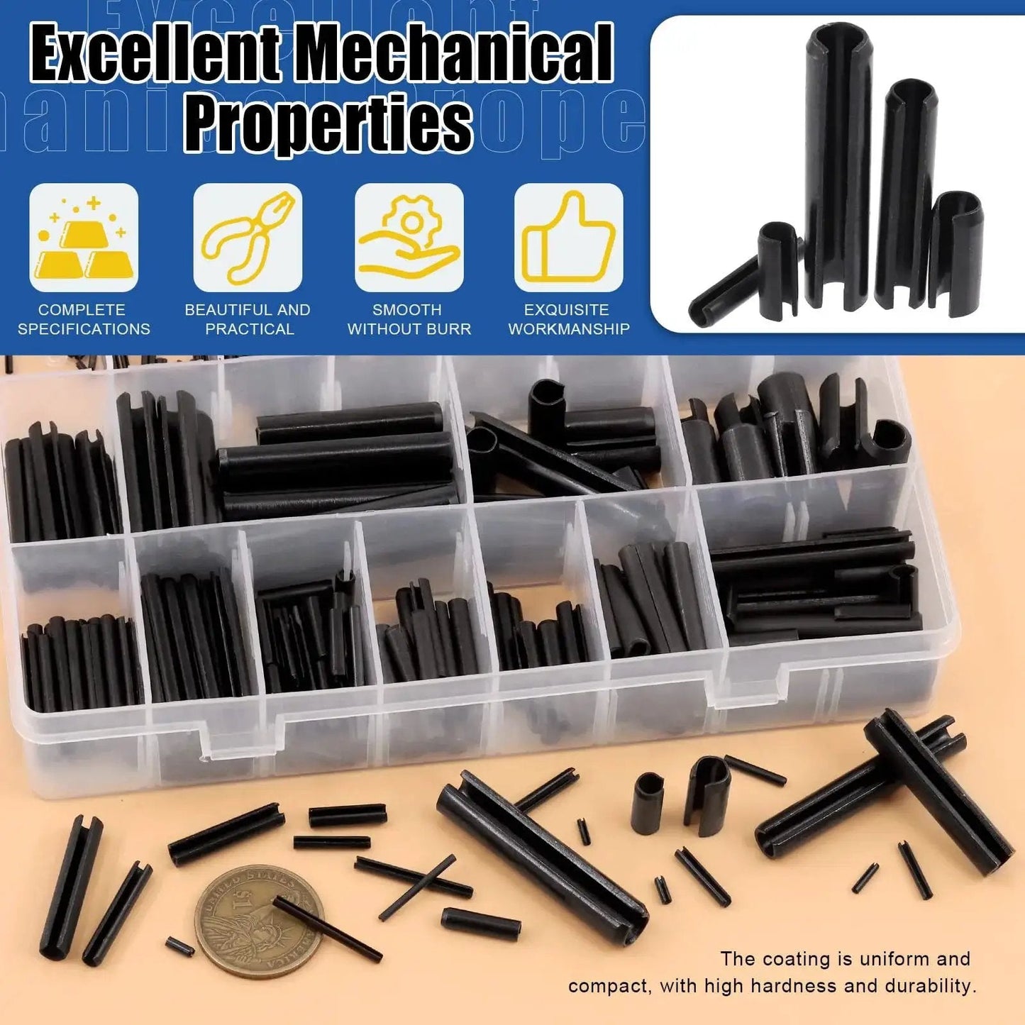 Roll Pin Assortment Kit Glarks Must Have 405 Pieces In 27 Sizes Slotted Spring Pins M1.5 M2 M2.5 M3 M4 M5 M6 M8 M10