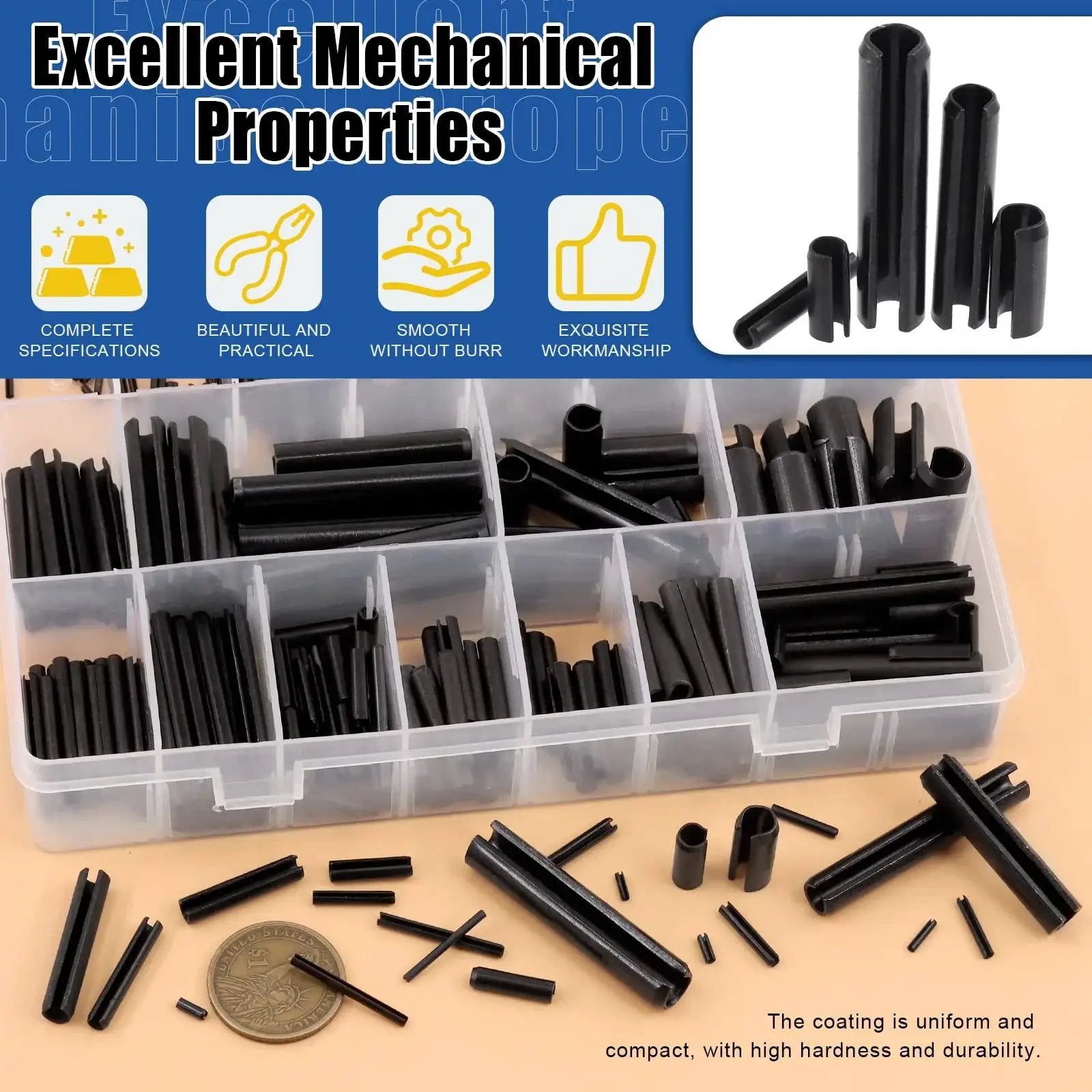 Roll Pin Assortment Kit Glarks Must Have 405 Pieces In 27 Sizes Slotted Spring Pins M1.5 M2 M2.5 M3 M4 M5 M6 M8 M10