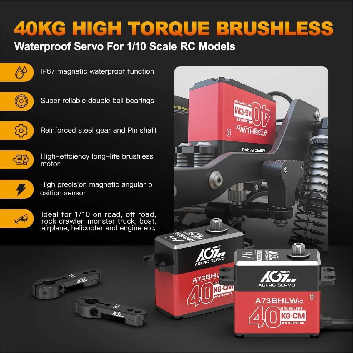 Image of 40KG Waterproof RC-Steering-Servo High-Torque - Full Metal Gear Brushless Digital Servo for 1/10 RC Car, Control Angle 180°