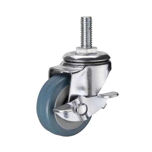 40mm 66 Lbs Caster Wheel Threaded - Stem w/ Brake Stainless Steel TPR
