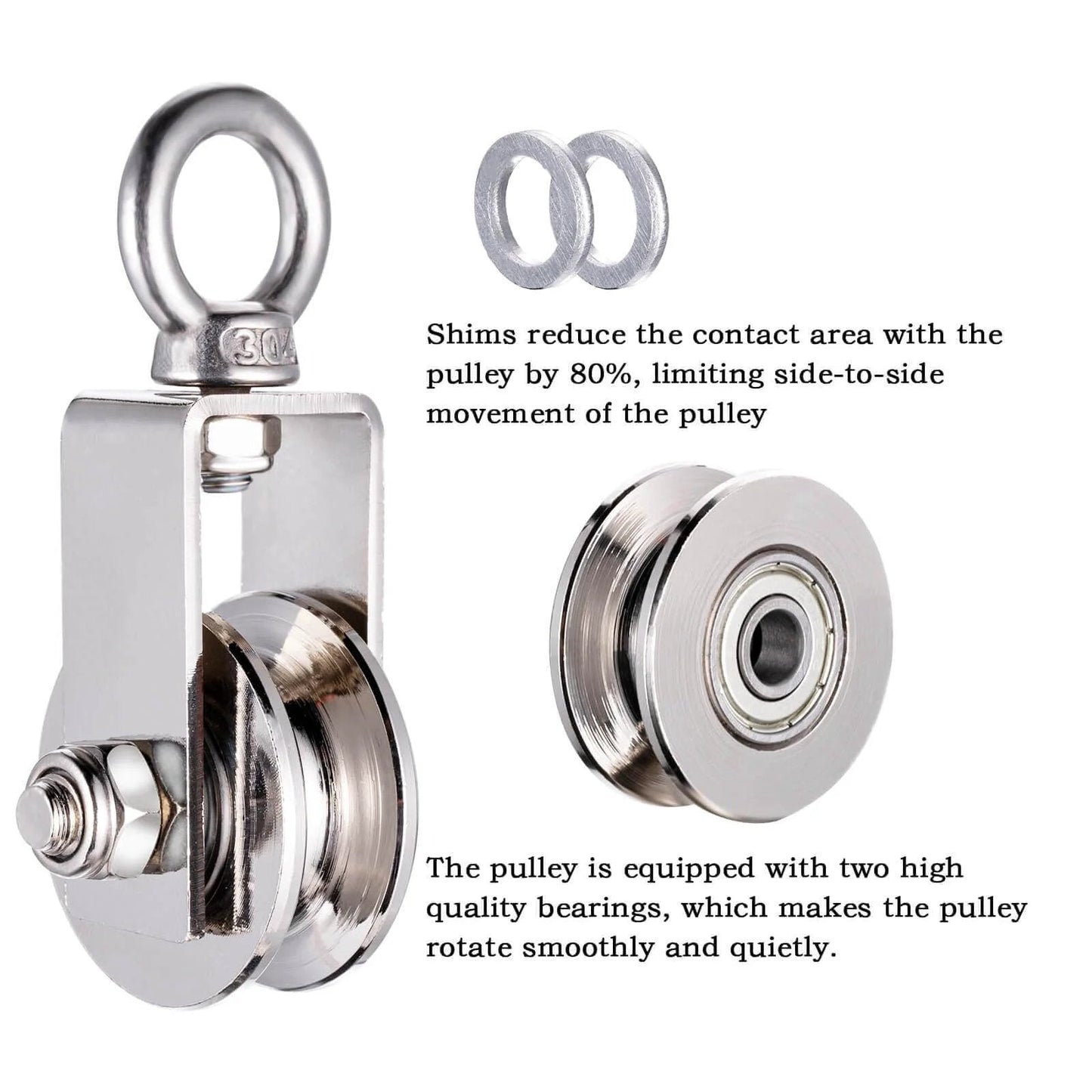 40mm Cable Pulley Wheel, Bearing Inside, Rope Pulley for Pulley System, Gym Equipment, Clothesline and DIY Projects 1Pack with two silver rings
