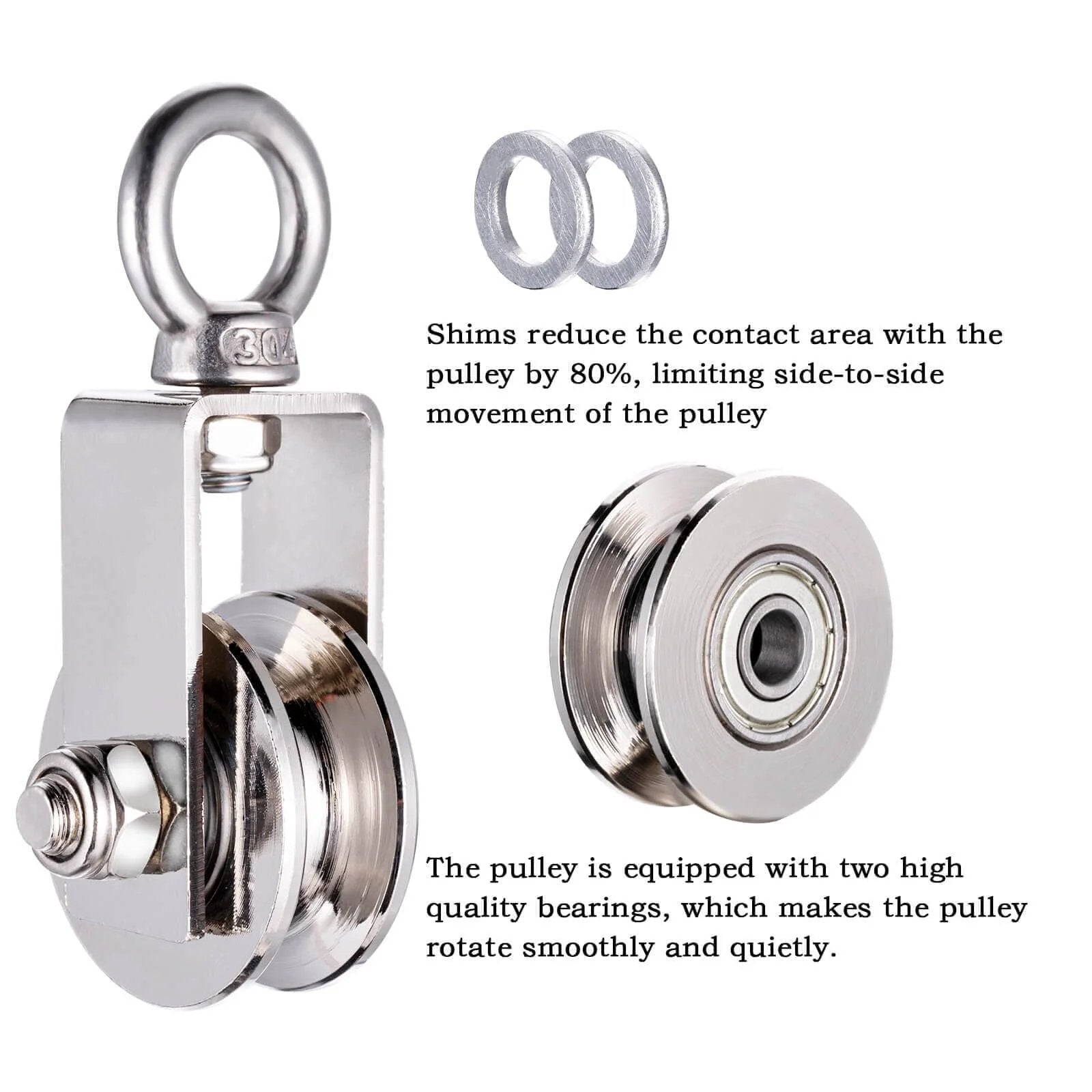 40mm Cable Pulley Wheel, Bearing Inside, Rope Pulley for Pulley System, Gym Equipment, Clothesline and DIY Projects 1Pack with two silver rings