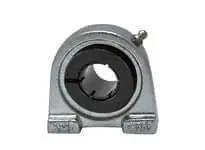 Front view of 40mm Wide Accu-Loc nickel tapped BA pillow block housing, single unit for 20mm shafts, precision mount for CNC fixtures.