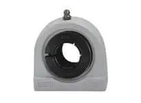 Front view of a 40mm Wide Accu-Loc White Tapped-Base Thermoplastic Housing for Linear Slide Units, Sealed Ball Bearing Compatible, Single Unit.