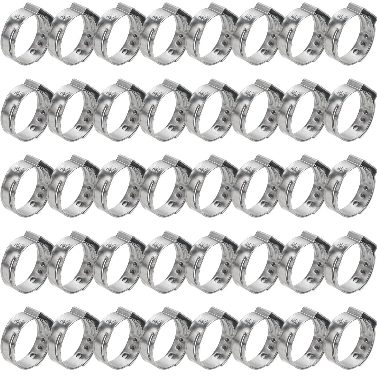 40 Pieces 15.3 To 18.5mm 304 Stainless Steel Single Ear Hose Clamps Set For Automotive Plumbing And Industrial Machinery
