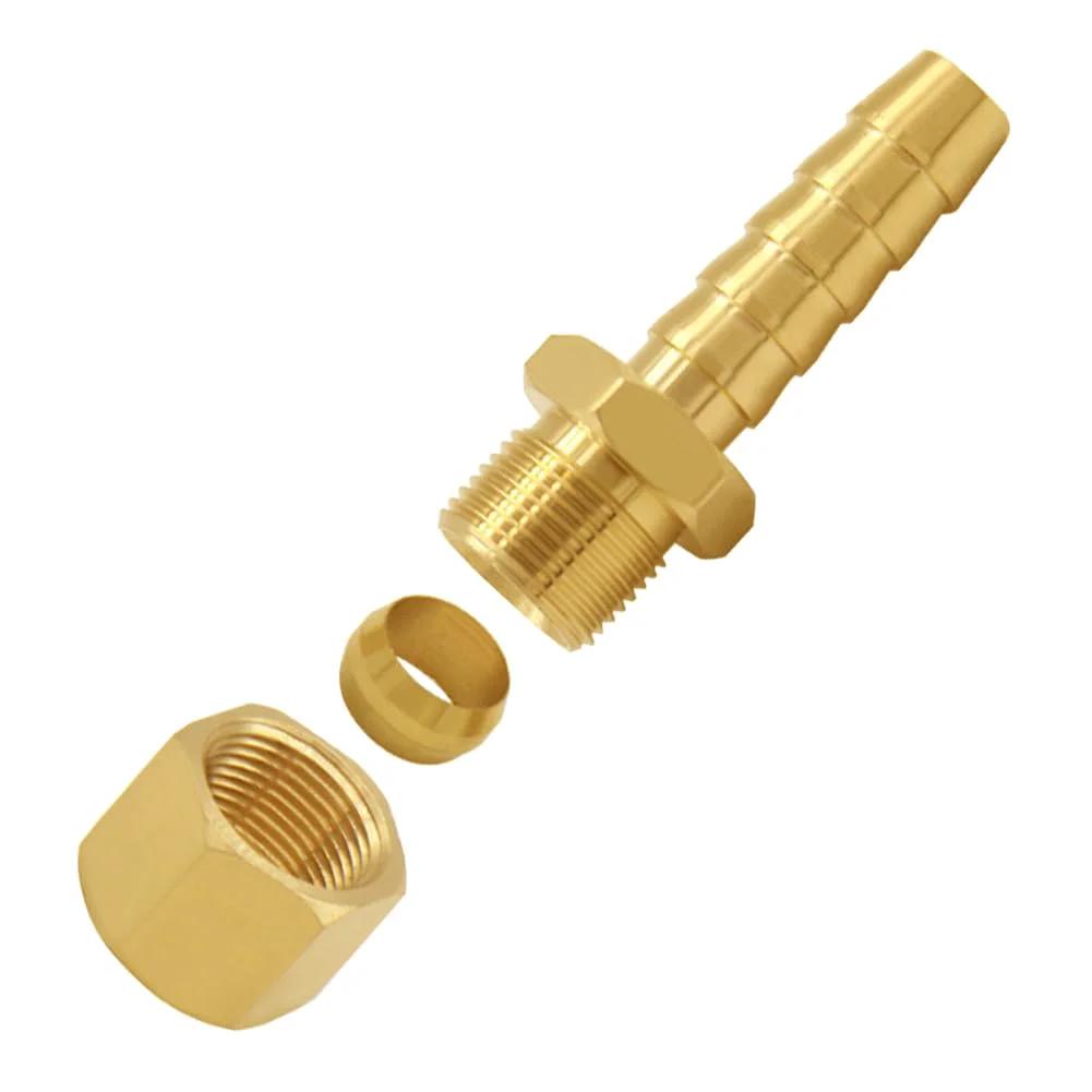 Brass Fuel Line Adapter Kit Three Eighths Inch Compression Tube To Three Eighths Inch Hose Barb Fitting For Transmission Cooler Line