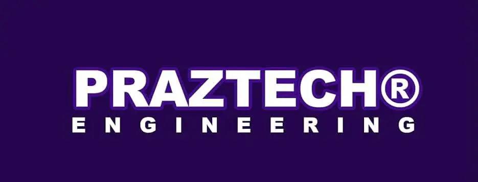 Praztech Engineering logo on a purple background