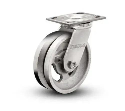 Heavy Duty Swivel Caster With A Five Inch By Two Inch V Groove Cast Iron Wheel And Roller Bearings 800 Lbs Capacity Six And A Half Inches Overall