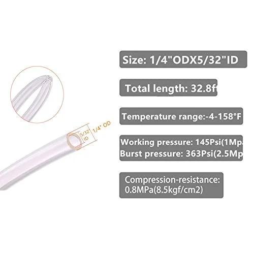 Blue Clear PU Pneumatic Tubing One Fourth Inch OD Air Compressor Line Hose Tube For Water And Fluid Transfer 32.8 Feet