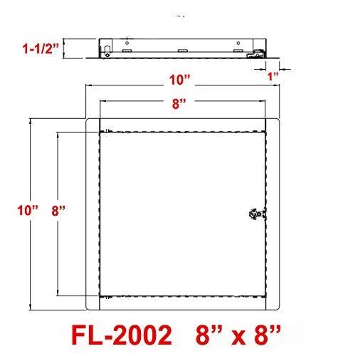 Diagram of 8 x 8 Flush Universal Steel Access Door For Drywall Plaster And Tile White Finish With Keyed Cylinder Latch