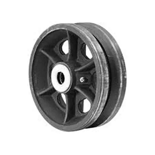 8 Inch By 2 Inch Cast Iron V Groove Wheel With 1200 LB Capacity, 3/4 Inch Roller Bearings And 1/2 Inch Spanner Bushing