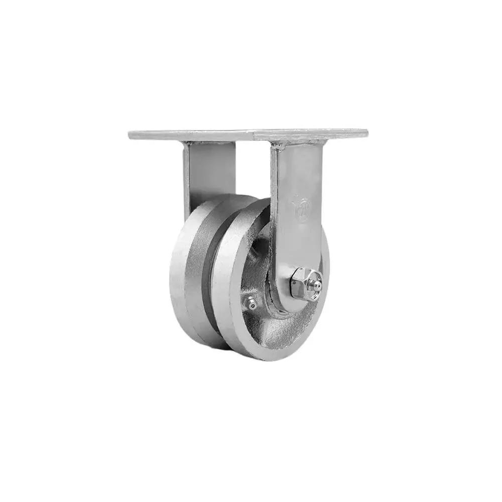 V Groove Semi Steel Cast Iron Rigid Top Plate Heavy Duty Caster With Four Inch Wheel 800 Pounds Capacity Per Caster Service Caster Brand
