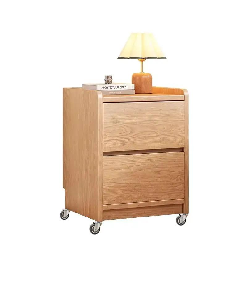 Wooden bedside cabinet with two drawers on 2 Inch Rubber Swivel Caster Wheels Set Of Four With Grip Neck Stem Sockets Five Sixteenth By One And A Half Inch.