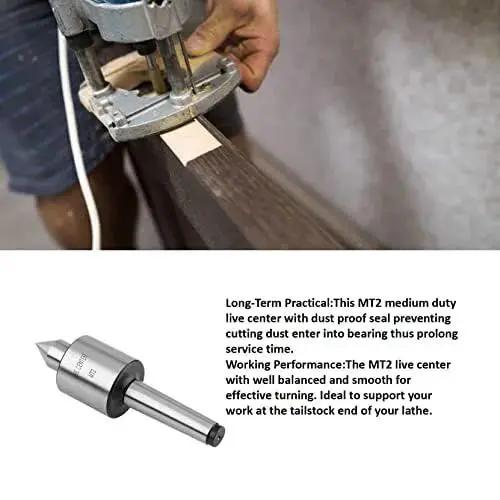 MT2 Morse Taper Live Center for Wood Lathe with T10 Steel Cone and 60 Degree Point, shown with a high-speed CNC lathe setup.