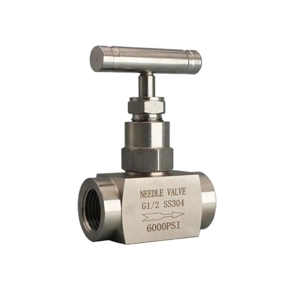 High Pressure Needle Valve 304 And 316L Stainless Steel with female thread, side view, size G1/2, for precise flow control in industrial systems