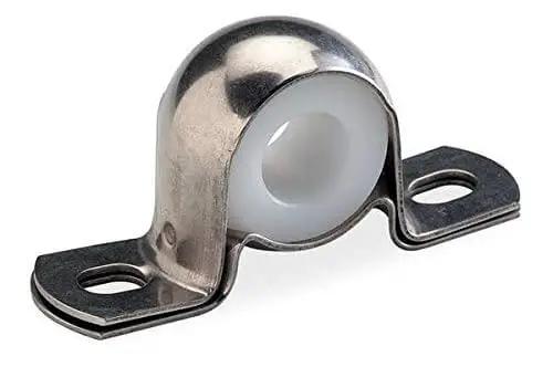 Front view of Pillow Block Bearing Sleeve 1 Inch Bore With Stainless Steel Housing UHMW Polyethylene Insert, center height 1 inch.