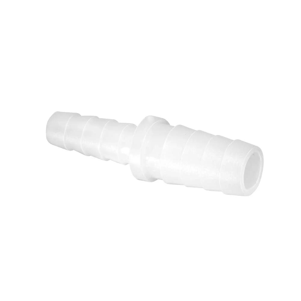 Side view of Plastic Hose Barb Reducer Fitting 3/8 to 1/4 Inch Barbed Reducing Union Adapter Splicer Joint Set Pack Of 2 Durable Easy To Install