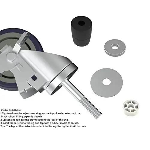 Components of 4 Inch Prep Table Casters Set Of 4 With Brakes For Commercial Kitchen Tables, Expanding Stem Casters, Stainless Steel, OK5STAR